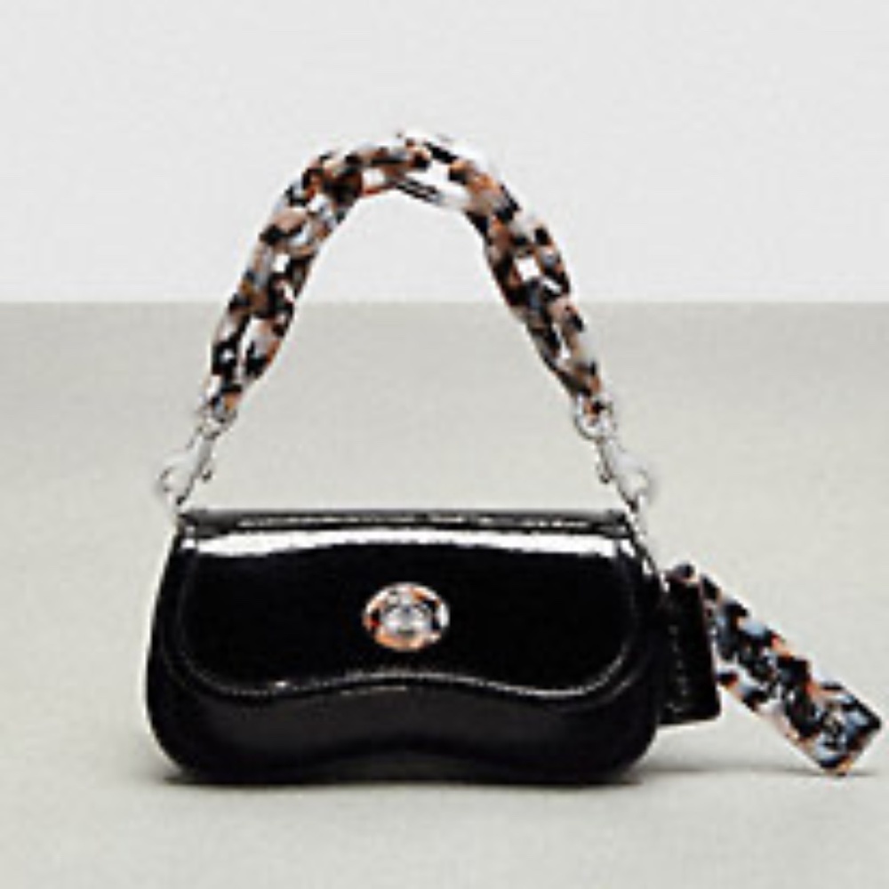 Mini Wavy Dinky Bag With Crossbody Strap In Crinkled Patent Coachtopia Leather🖤